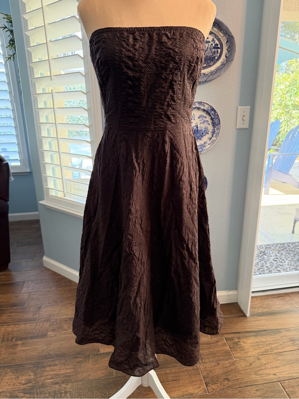 J. Crew Strapless Textured A-Line Dress in Dark Brown